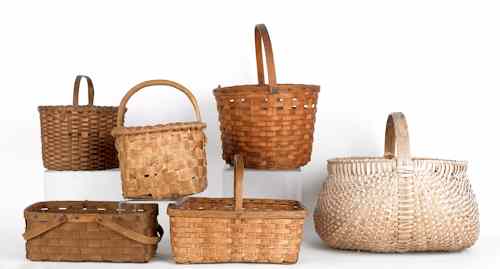 Appraisal: Six splint oak baskets largest - h w