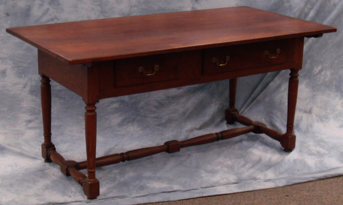 Appraisal: Cherry and walnut stretcher base drawer farm table board cherry