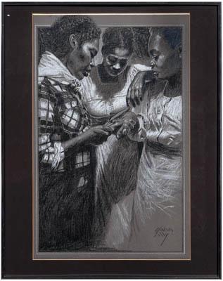 Appraisal: Charles Lilly original charcoal three black women one looking at