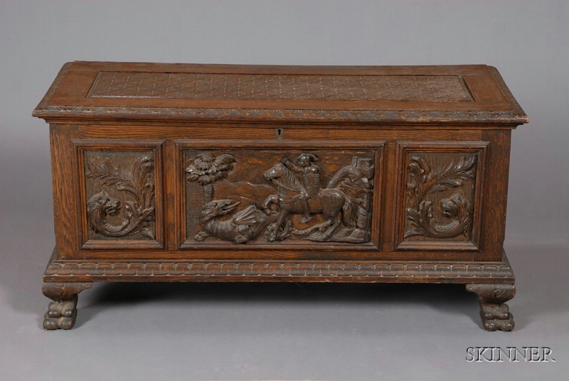 Appraisal: Renaissance Revival Carved Oak Blanket Box late th century top