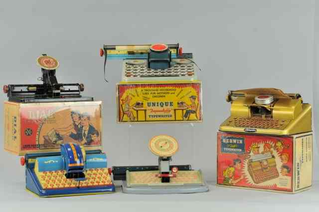 Appraisal: GROUPING OF TOY TYPEWRITERS Lot includes lithographed tin table top