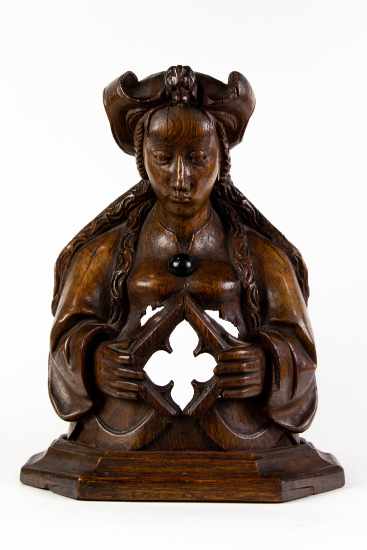 Appraisal: Gothic style carved oak figural reliquary modeled as a female