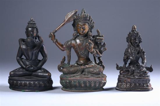 Appraisal: TWO NEPALESE BRONZE FIGURES OF BODHISATTVA Both seated in dhyanasana