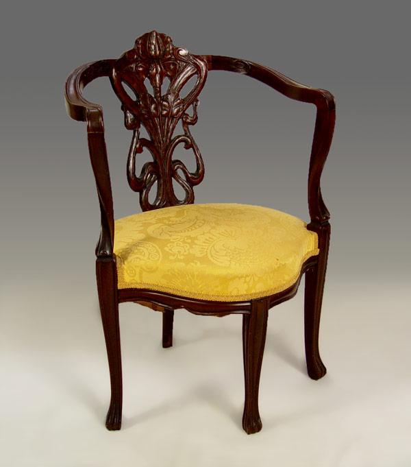 Appraisal: ART NOUVEAU IRIS CARVED CORNER CHAIR ''H x '' x