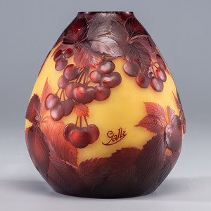 Appraisal: mile Gall French Cherries Vase mold blown cameo glass signed