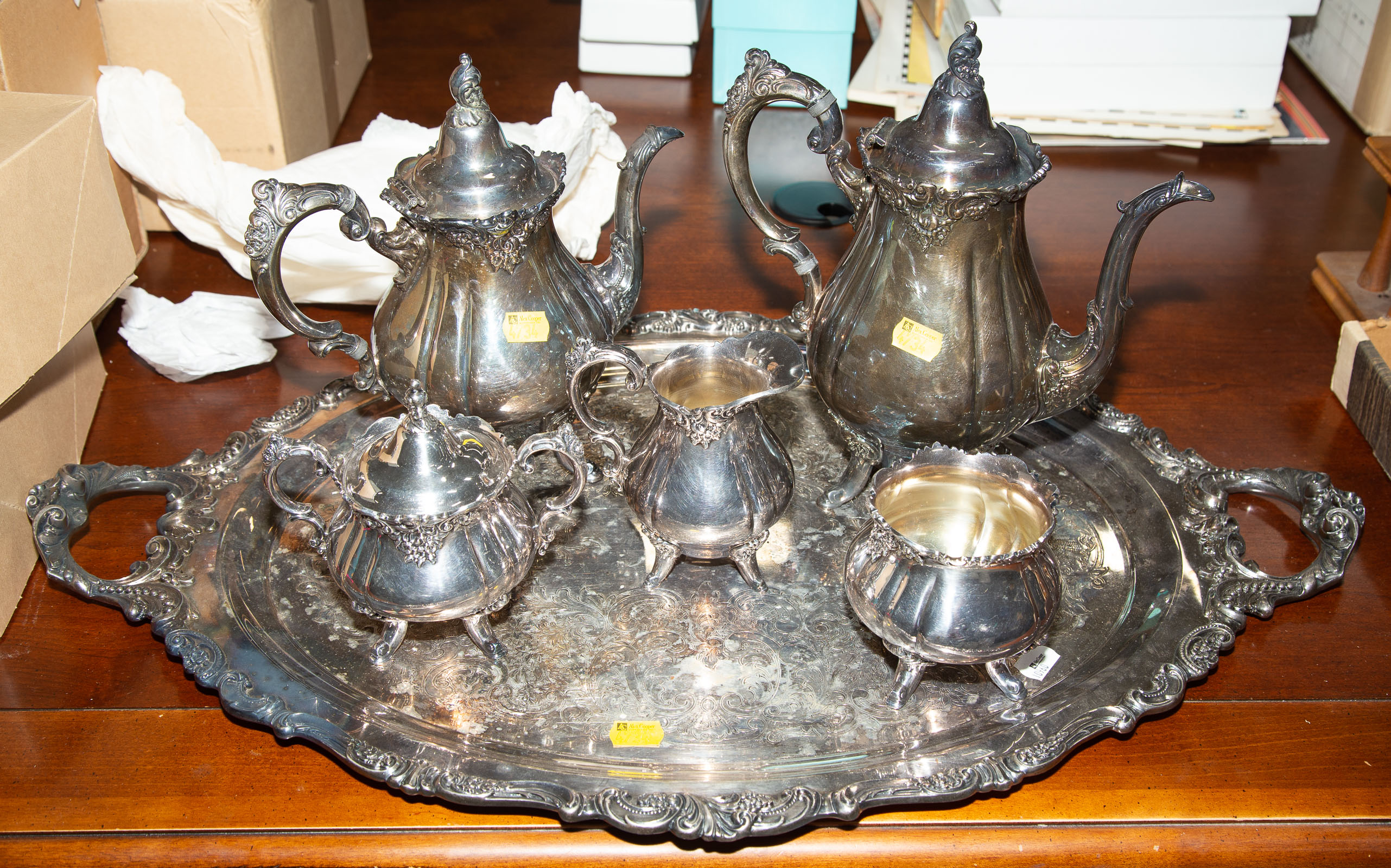 Appraisal: SIX PIECE WALLACE SILVER PLATED TEA SERVICE Includes a tray