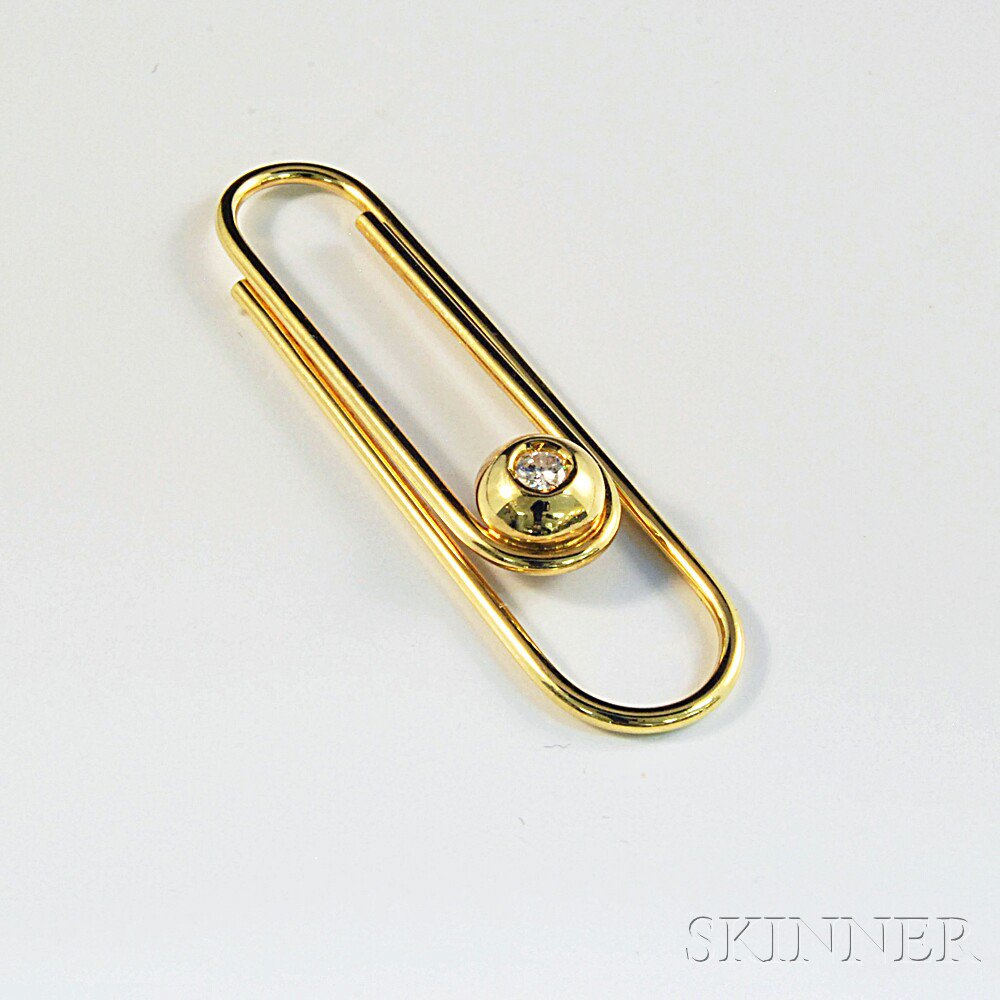 Appraisal: Italian kt Gold and Diamond Paperclip-form Tie Clip the gold