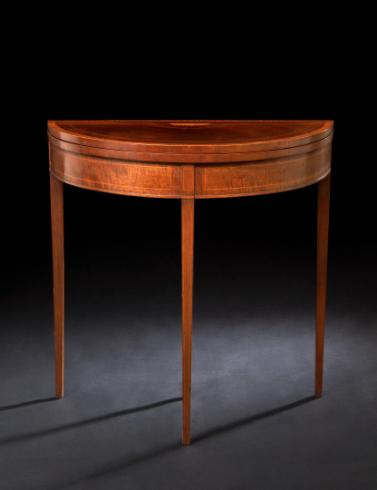 Appraisal: George III-Style Mahogany Games Table ca the demi-lune top banded