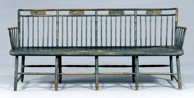 Appraisal: Green-painted American Windsor bench faux bamboo spindles and single-board poplar