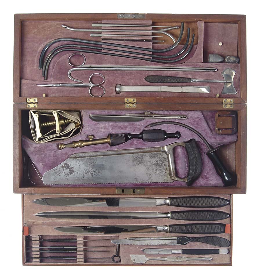 Appraisal: CIVIL WAR ERA SURGEON S KIT Large three-tiered kit contains