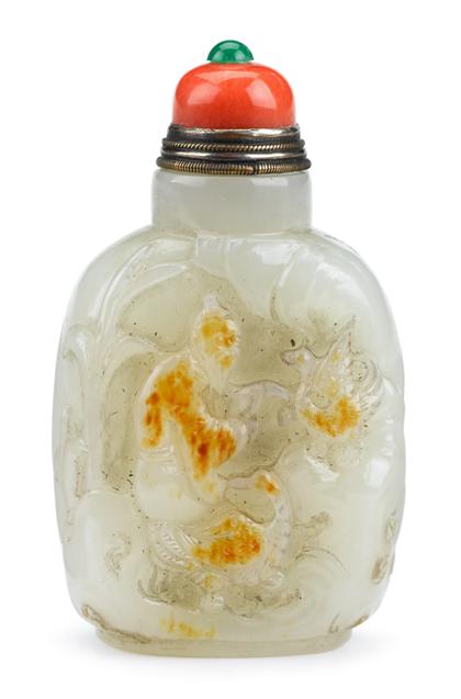 Appraisal: Chinese white jade and brown skinned snuff bottlelate th century