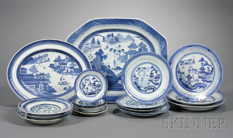 Appraisal: Two Canton Porcelain Platters and an Assembled Group of Nineteen