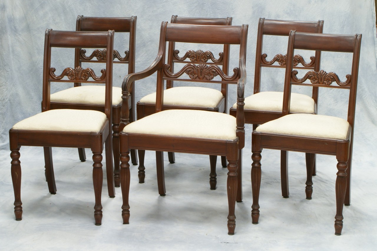 Appraisal: Set mahogany Sheraton style DR chairs made by Robert Treate