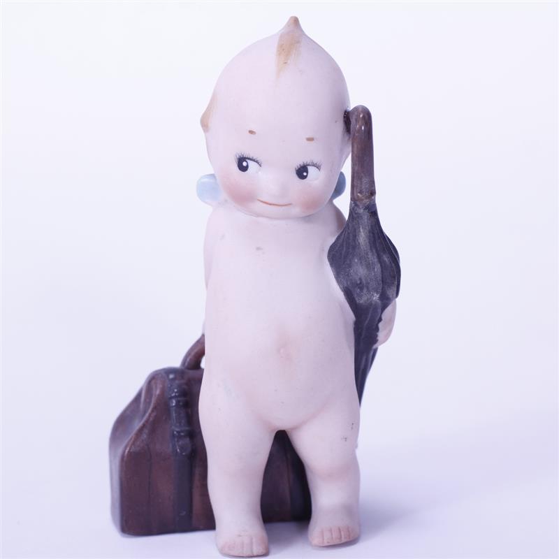 Appraisal: Rose O'Neill German Bisque action Kewpie Doll traveler figure standing