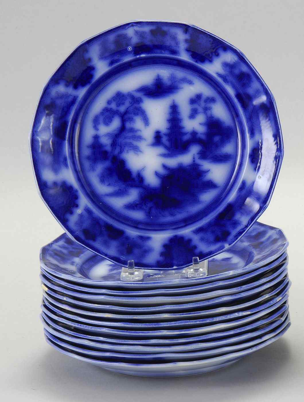 Appraisal: SET OF TWELVE FLOW BLUE PLATESSecond Quarter of the th