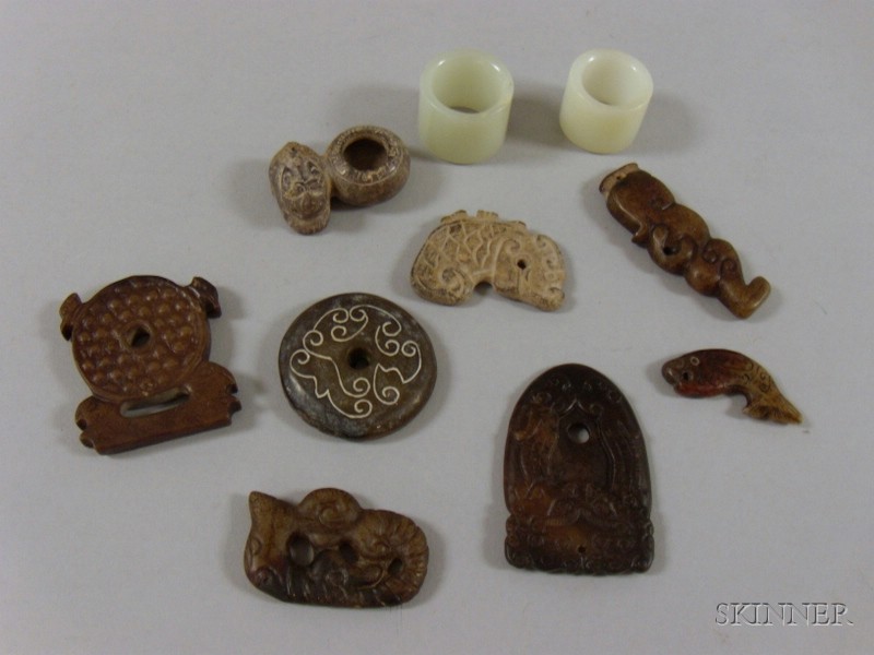 Appraisal: Ten Assorted Carved Jade and Hardstone Pendants and Other Items