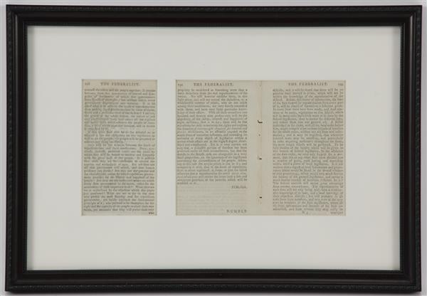 Appraisal: Three framed pages from The Federalist The Federalist later known