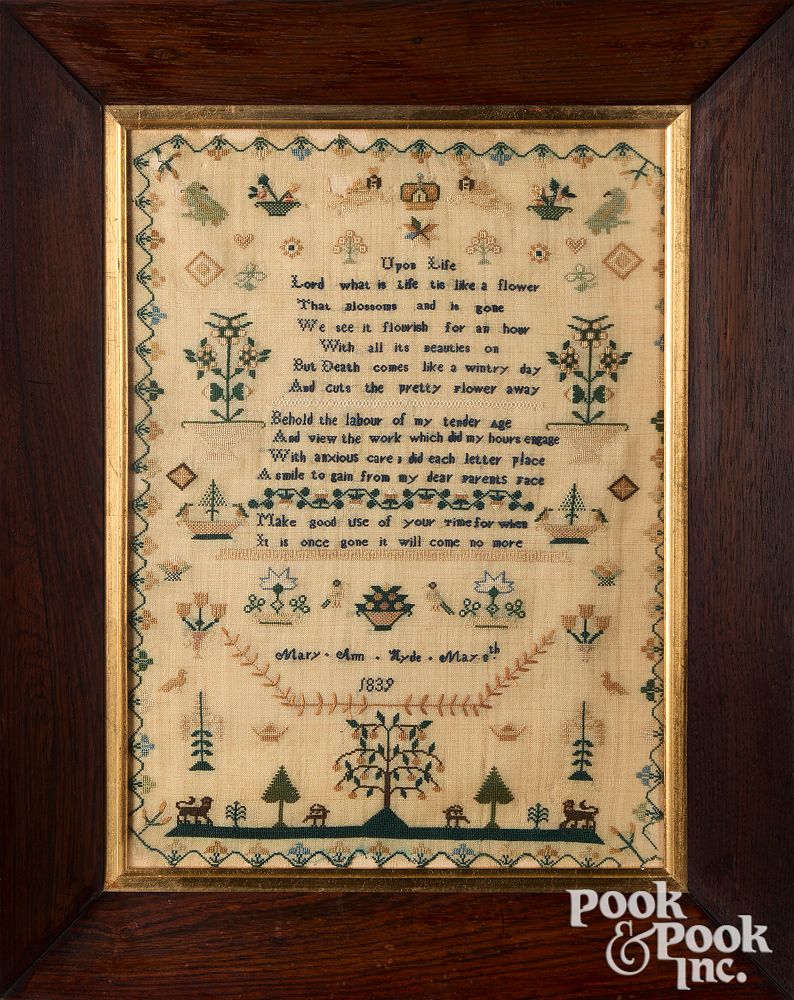 Appraisal: English silk on linen sampler dated English silk on linen