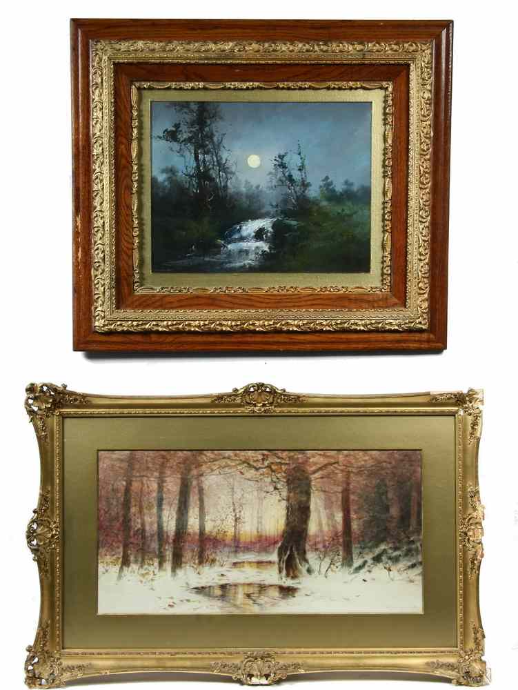 Appraisal: PCS WATERCOLOR PASTEL - Winter Woodland Pond Scene by Dubois