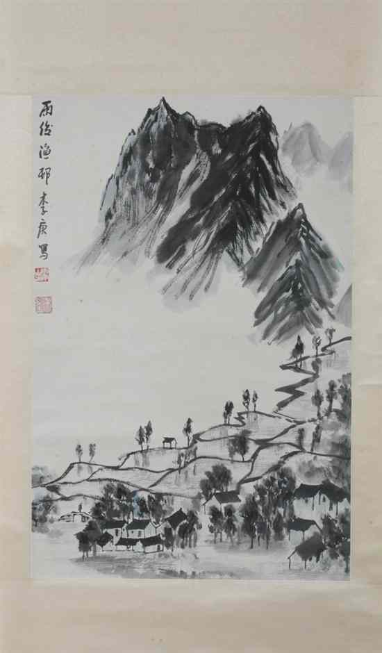 Appraisal: AFTER LI GENG Chinese Qing Dynasty LANDSCAPE ink and color