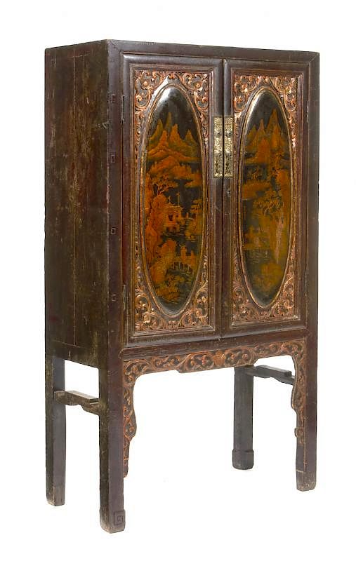 Appraisal: th c Chinese lacquered door cabinet th c Chinese lacquered