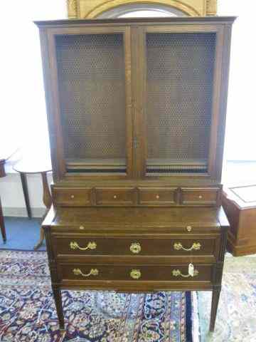 Appraisal: Secretary Bookcase slide-out writing desk wire in doors two drawers