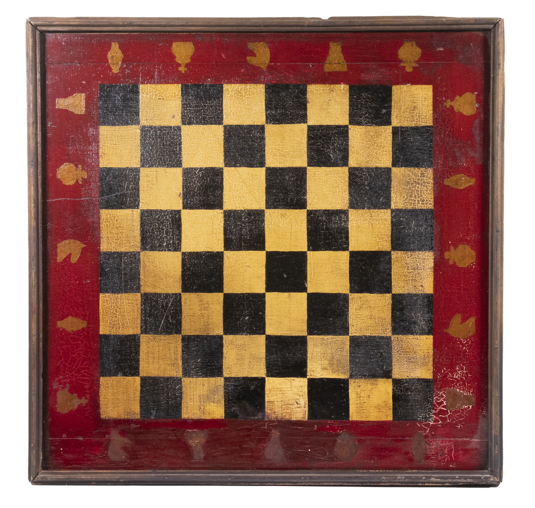 Appraisal: FOLK ART PAINTED CHESS BOARD Black and White Checked Board