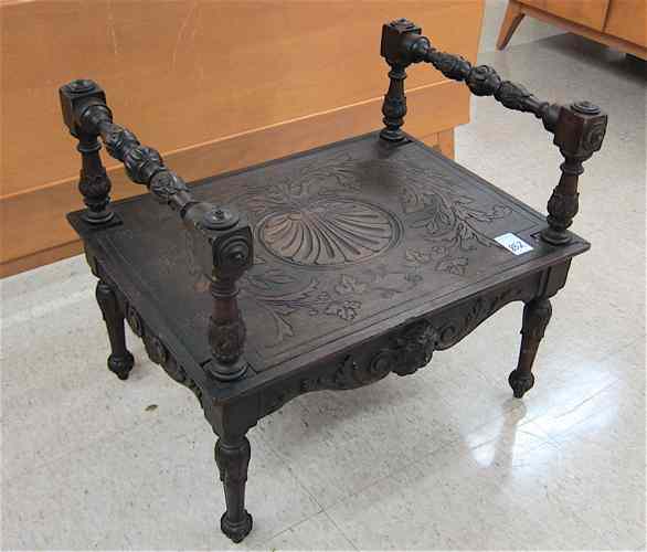 Appraisal: CARVED WALNUT BENCH-LIKE STOOL Continental c having a rectangular panel