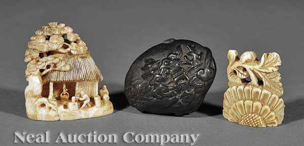 Appraisal: A Group of Japanese Carved Wood and Ivory Netsuke the