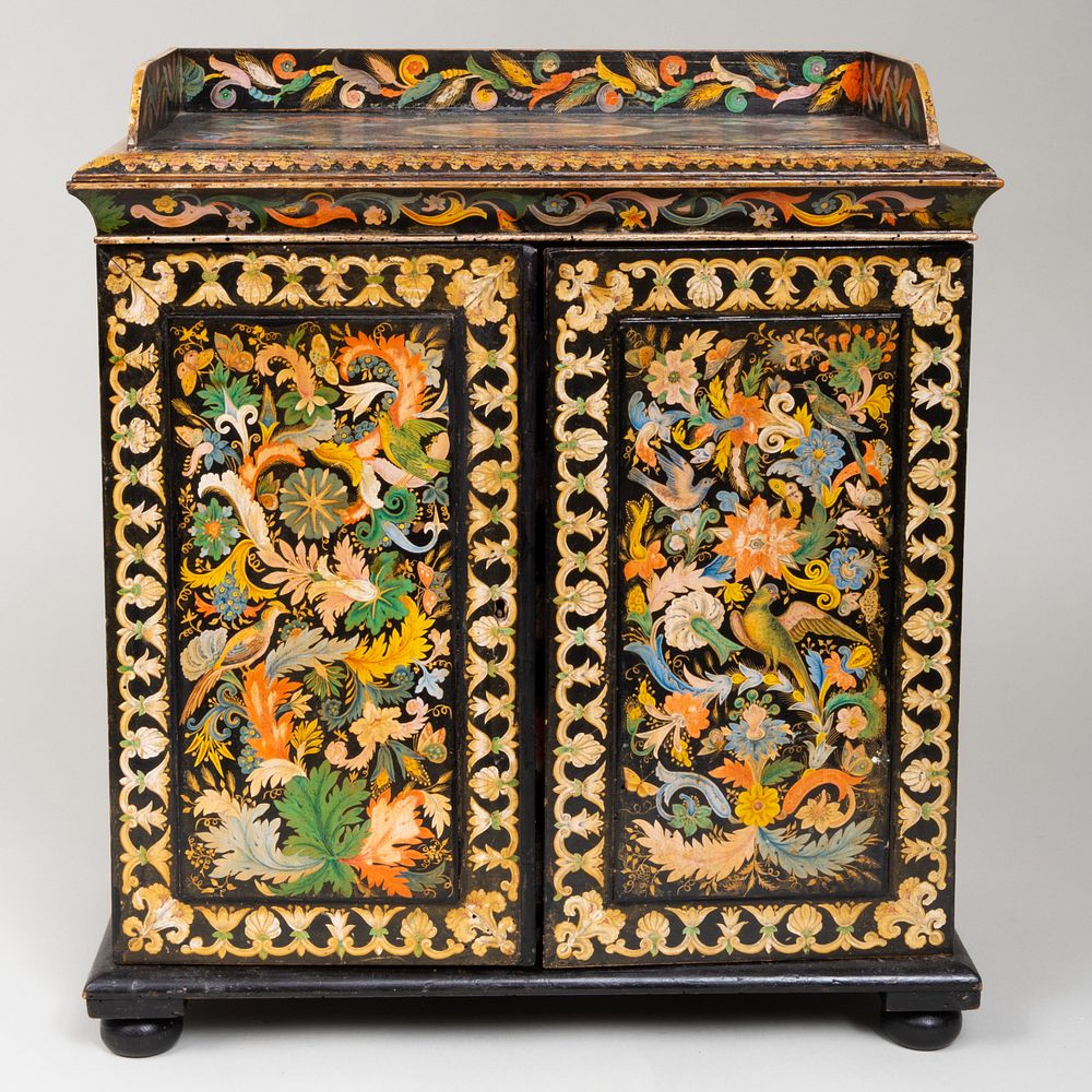 Appraisal: Late Regency Polychrome Painted Table Cabinet The interior fitted with