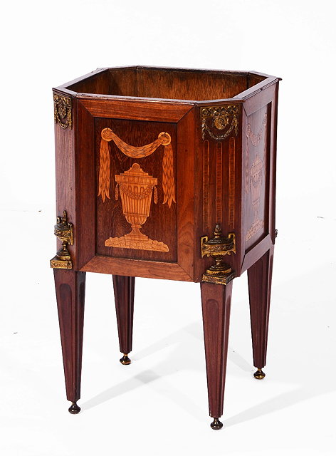 Appraisal: A DUTCH MAHOGANY AND FLORAL MARQUETRY JARDINIERE with classical swag