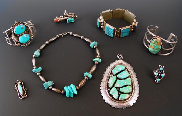 Appraisal: PIECE COLLECTION OF NATIVE AMERICAN STERLING AND TURQUOISE JEWELRY One