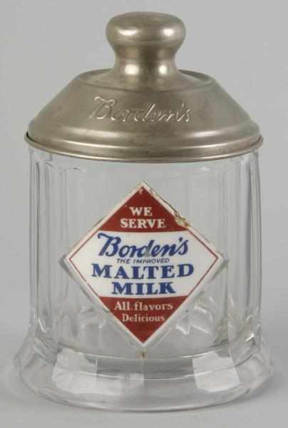 Appraisal: Glass Borden's Malted Milk Canister with Lid Description Features milk