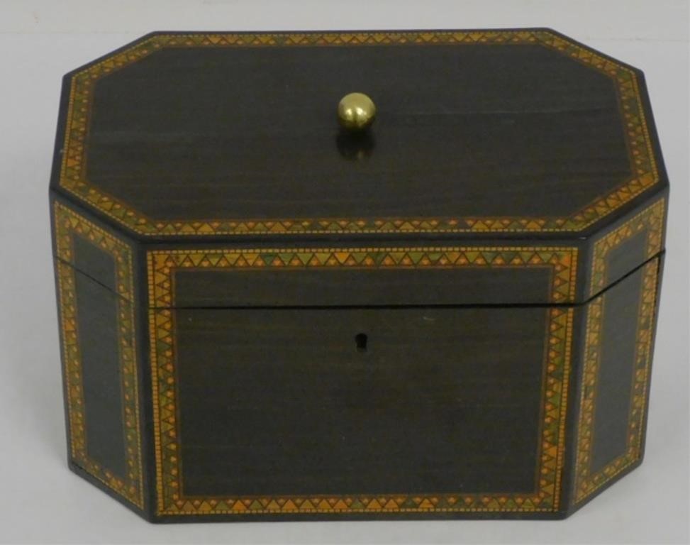 Appraisal: TH CENTURY ENGLISH DOUBLE TEA CADDY ROSEWOOD restored Unusual polychrome