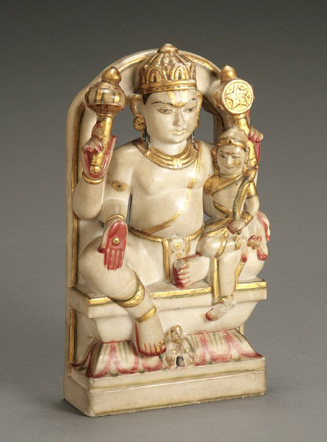 Appraisal: North Indian Partial Gilt and Red Painted Alabaster Group of