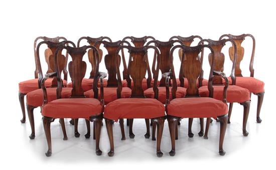 Appraisal: Queen Anne style carved mahogany dining chairs set of twelve