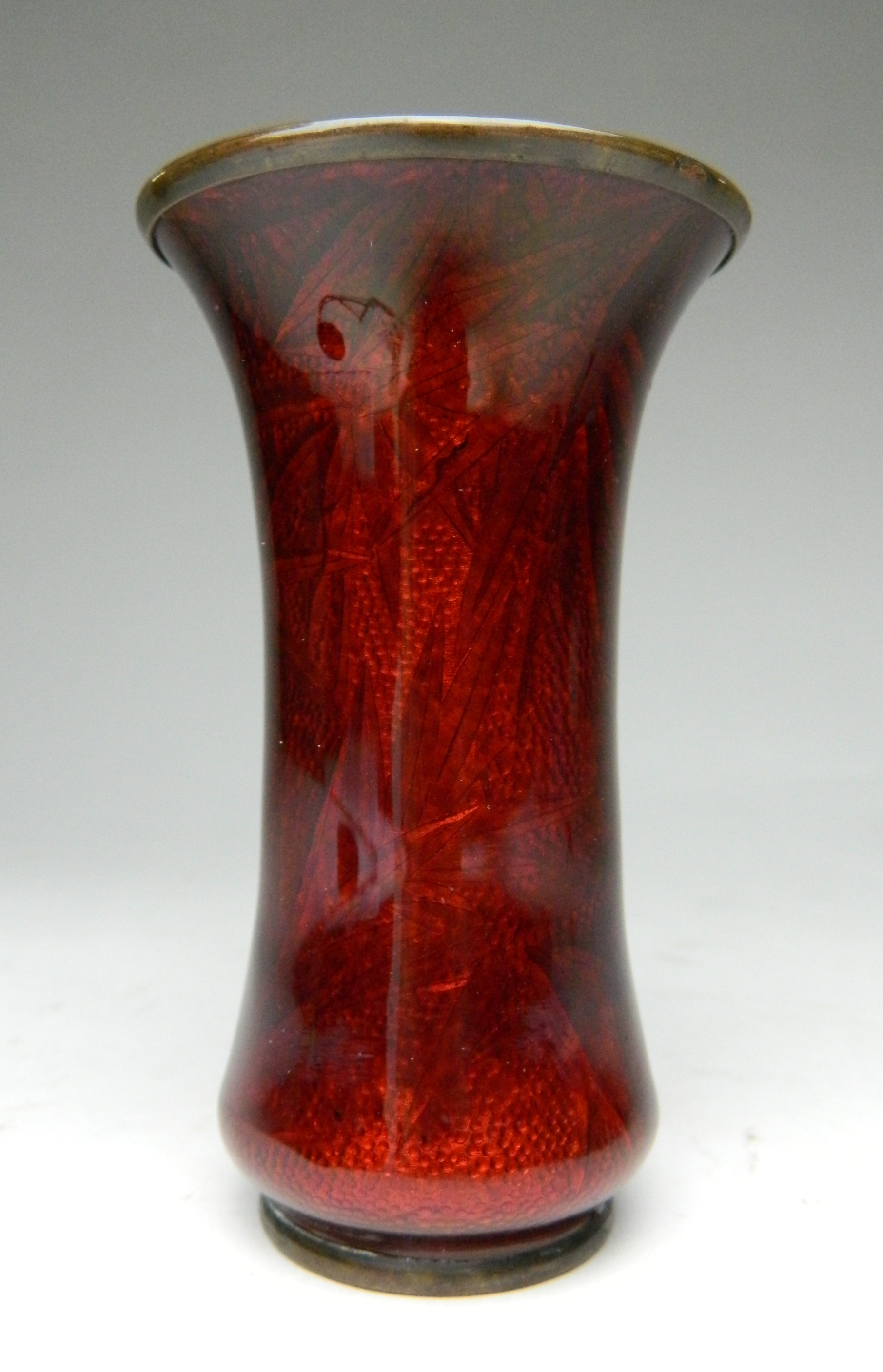 Appraisal: Kumeno Teitaro cloisonne vase- red translucent ground over silver foil