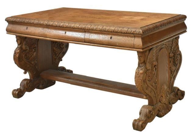 Appraisal: French Renaissance Revival figural carved oak library table th c