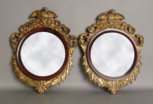 Appraisal: Pair of Federal style mahogany and giltwood mirrors ca h