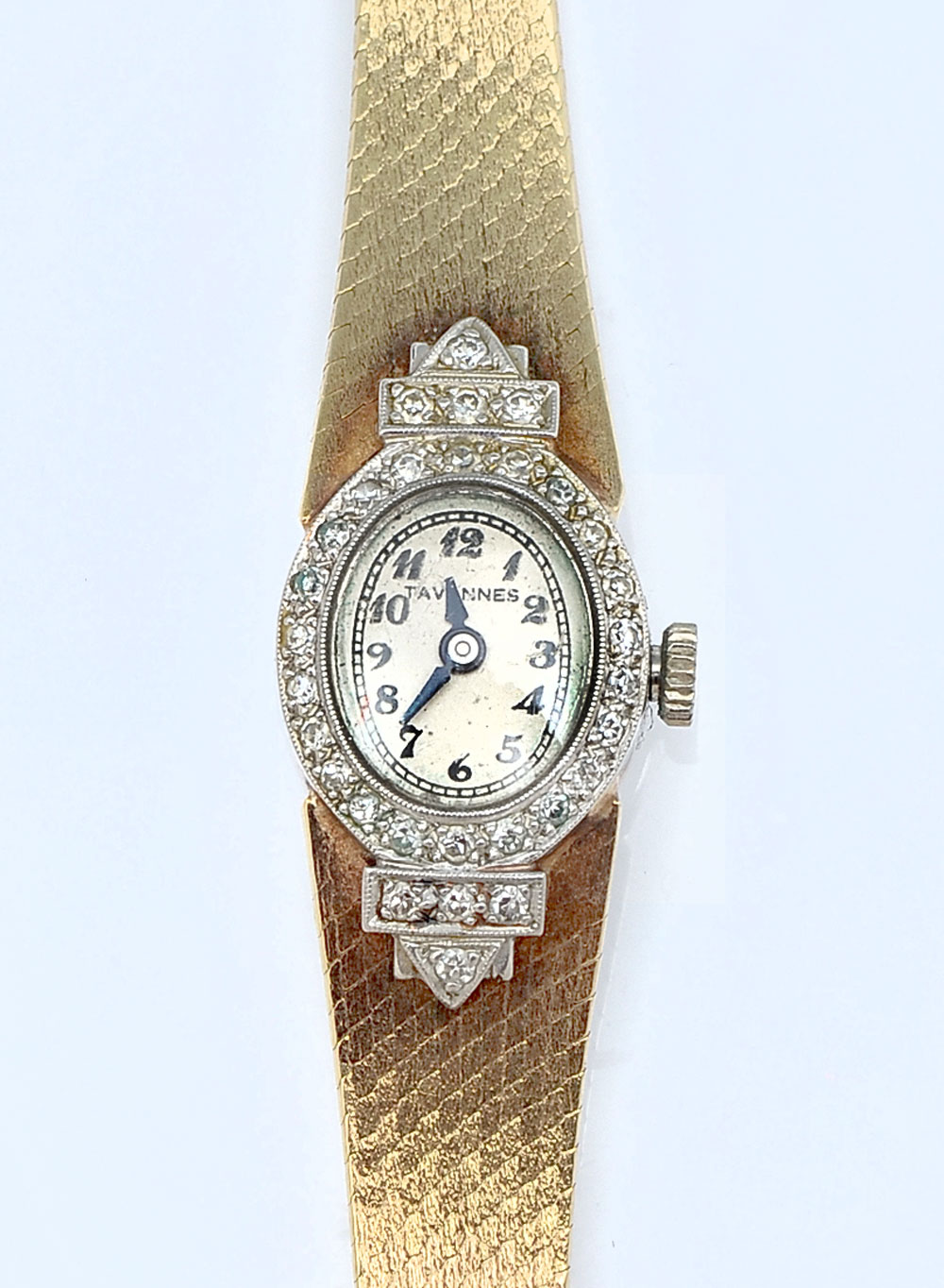 Appraisal: LADIES K PLATINUM DIAMOND TAVANNES WRISTWATCH K yellow gold and