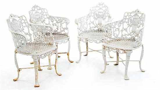 Appraisal: Philadelphia cast-iron garden chairs by Robert Wood th century Rococo