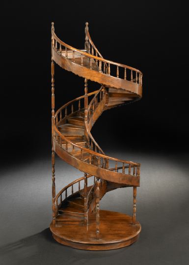 Appraisal: Mahogany Architectural Model of a Spiral Staircase with spindled banister