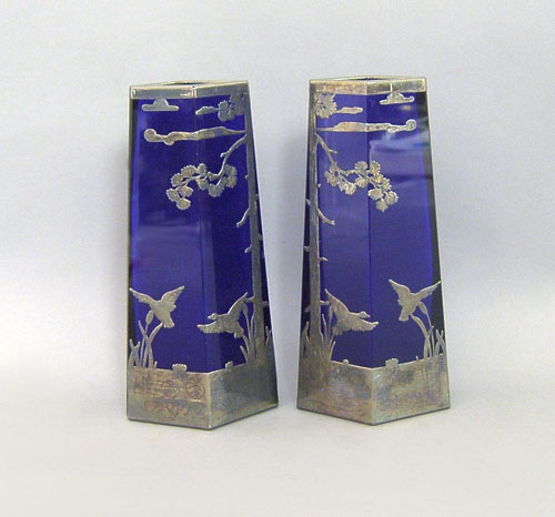 Appraisal: Pair of silver overlay vases h