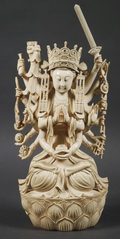 Appraisal: Antique Chinese carved ivory statue of a buddha with arms