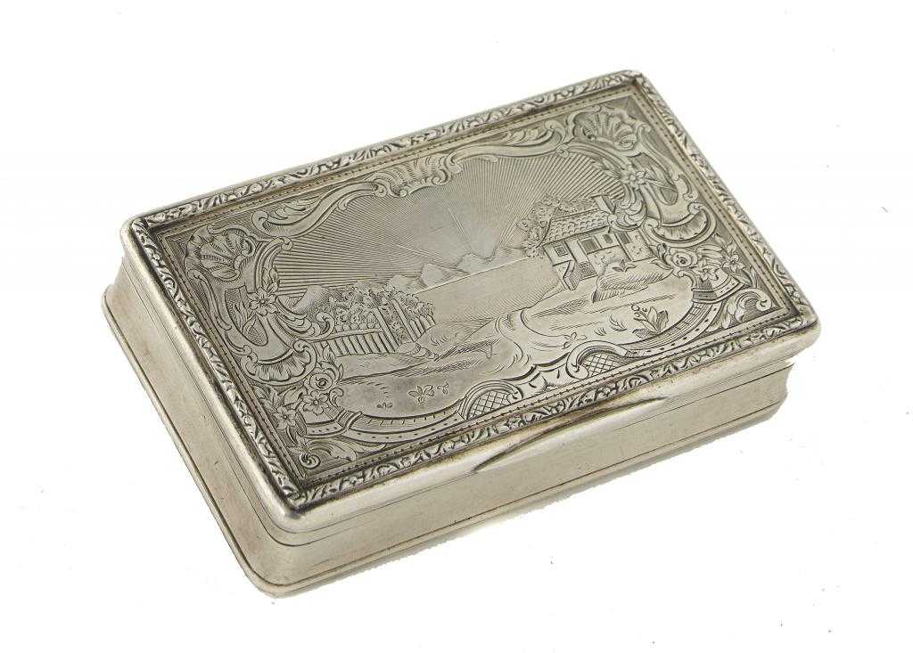 Appraisal: A FRENCH SILVER SNUFF BOX the lid engraved with a