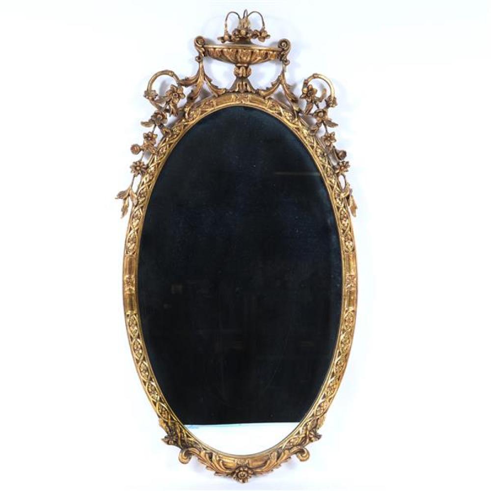 Appraisal: FRENCH EMPIRE STYLE OVAL GOLD GILT MIRROR WITH VINING FLOWER