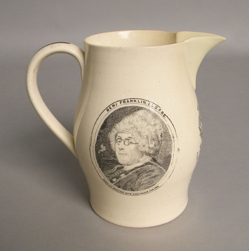 Appraisal: Liverpool pitcher th c with vignettes of Ben Franklin and