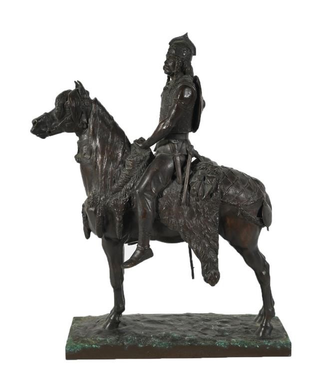 Appraisal: Bronze figure on horseback Chef Gaulois or Gaul Chief sgd