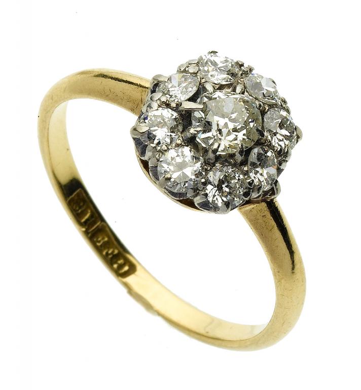 Appraisal: A DIAMOND CLUSTER RING with a larger central old cut