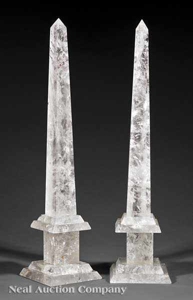 Appraisal: A Pair of Rock Crystal Obelisks on stepped plinth bases